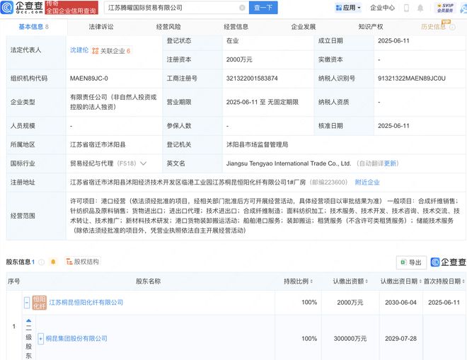 桐昆股份投資成立國際貿易新公司，拓展針紡織品及原料銷售業務